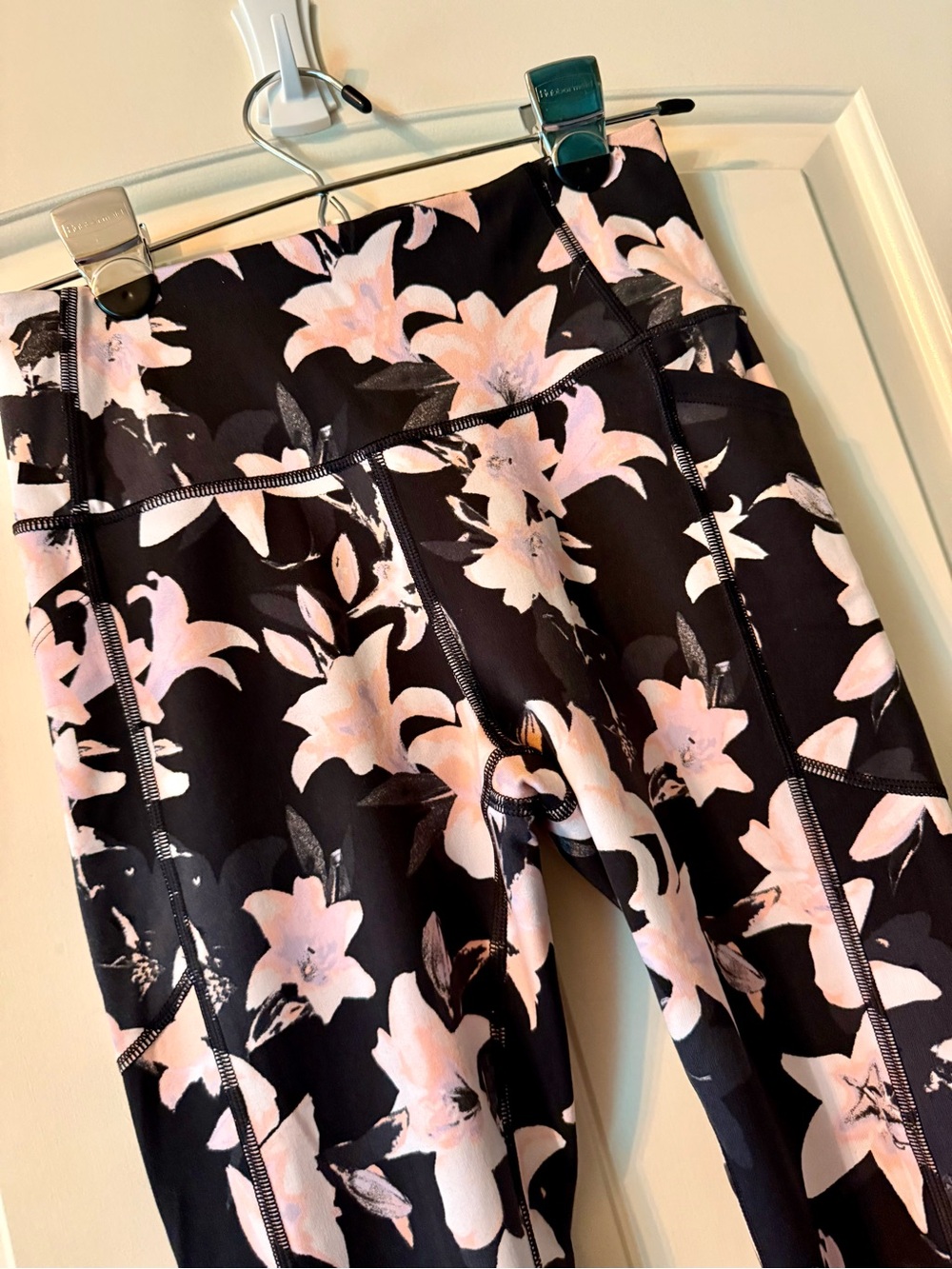 Victoria's Secret Black Leggings with Pink Floral Accents